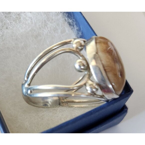 Ring Petrified Palmwood  Silver   Size 13 1/2  10 gr Stone 20 x 15 mm  Jerry Fra - Picture 4 of 14